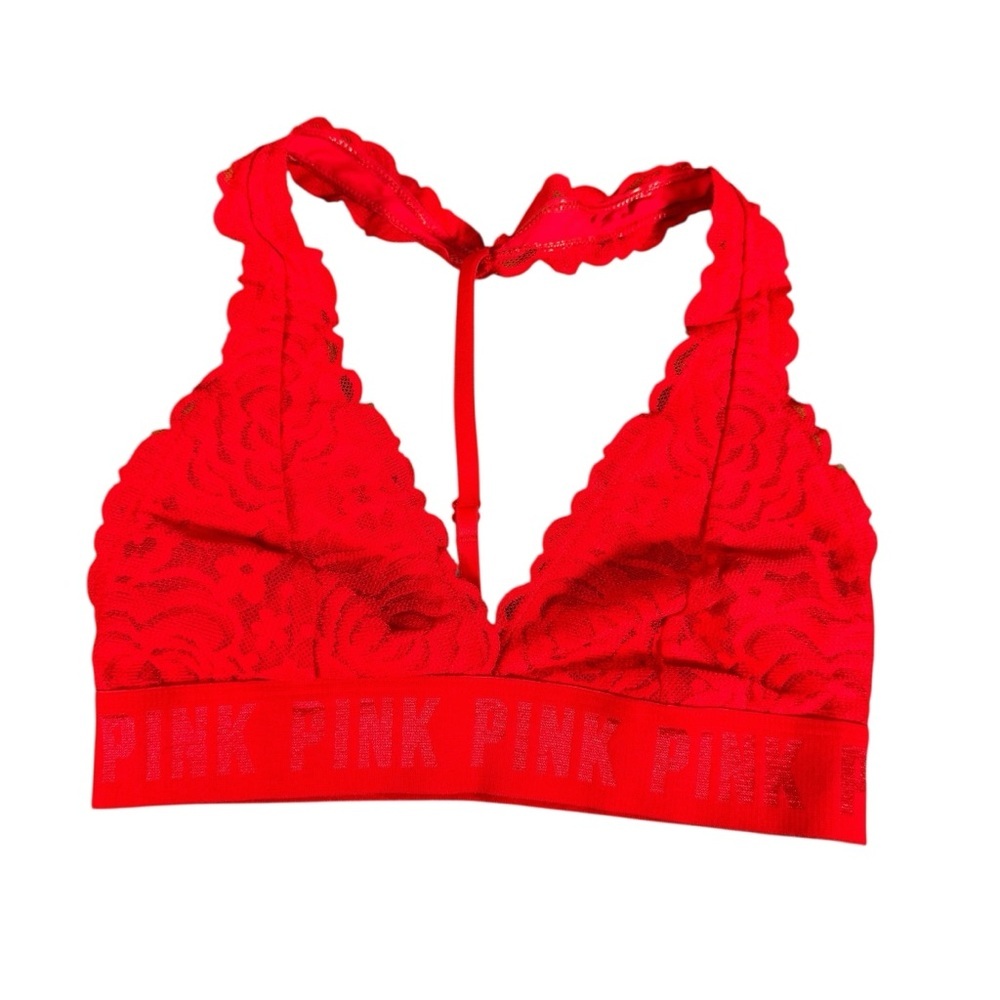 Victoria’s Secret PINK Red Lace Halter Bralette XS Wireless Logo Band